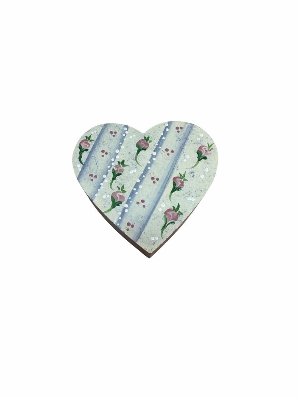 Hand Painted Wood Heart Decor | Pink Rose Cottagecore Shelf Accent